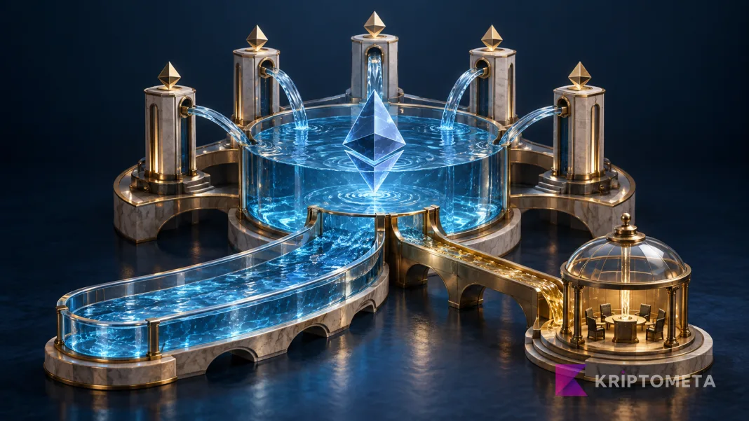 Illustration of an Ethereum pool distributing rewards through separate channels.