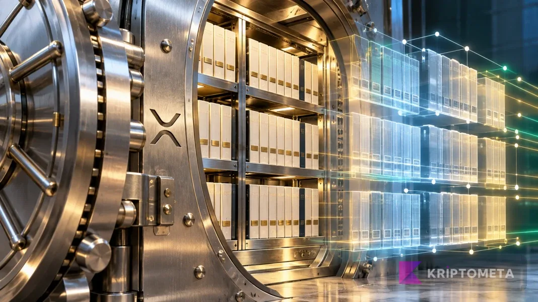 A securities vault and digital record layer representing Brazilian fund records mirrored on the XRP Ledger