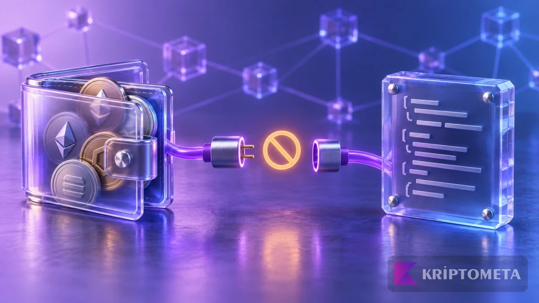 Kripto cüzdanı ile akıllı sözleşme arasındaki token harcama yetkisinin kaldırılmasını anlatan illüstrasyon